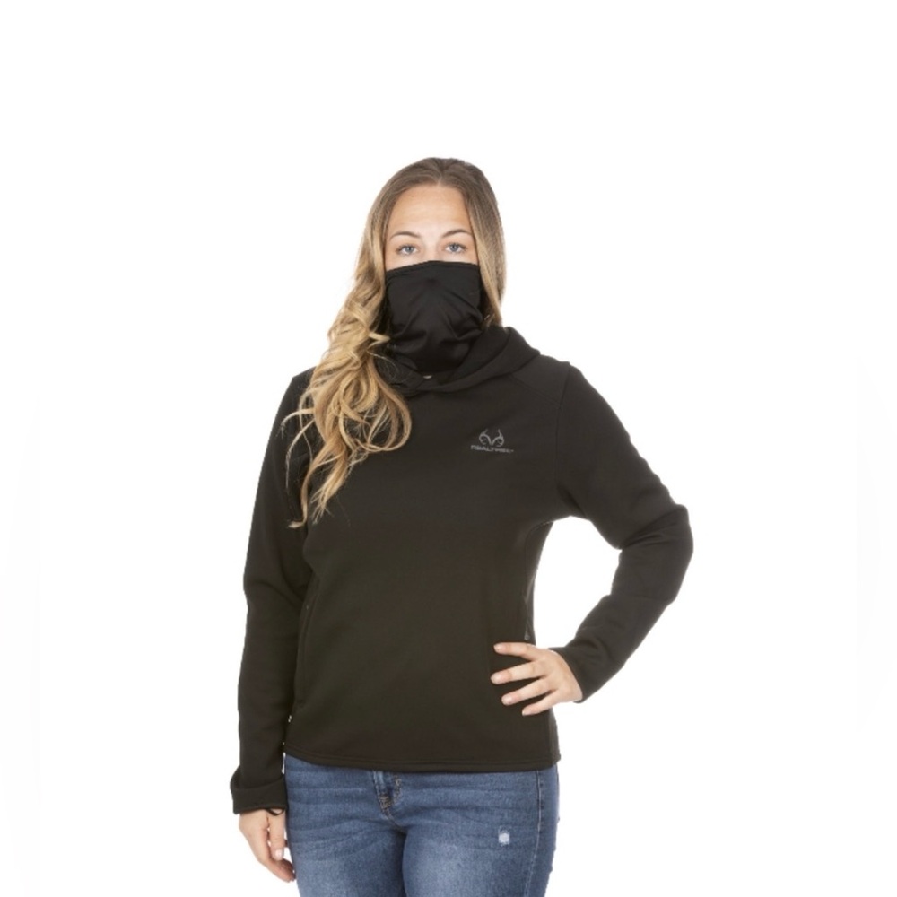 Realtree Black Women’s Small Performance Hoodie Neck Gaiter Zip Pocket Thumbhole